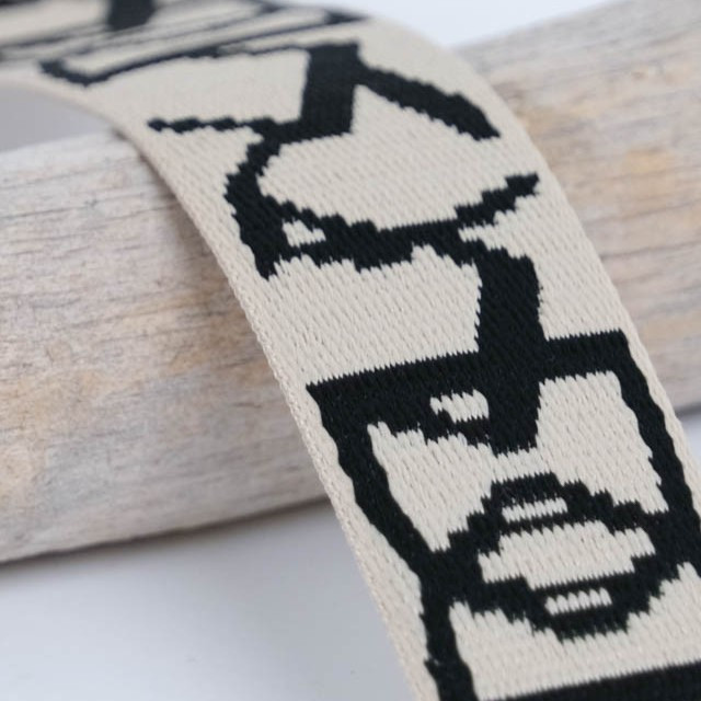 38mm Jacquard Patterned Webbing, Ecru and Black - Maison Klem